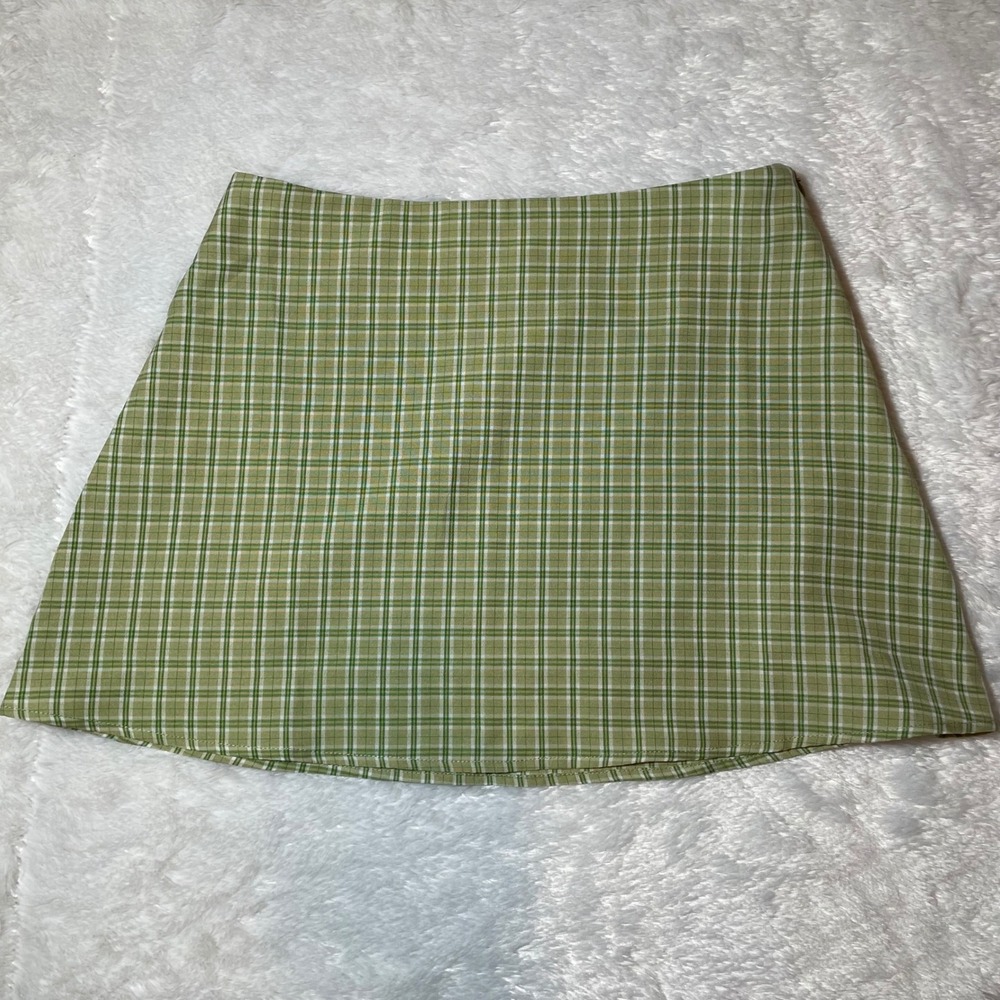 Princess Polly Green Plaid A-Line Mini Skirt Size US 4 Side‎ Zip Preppy 90s Y2K
